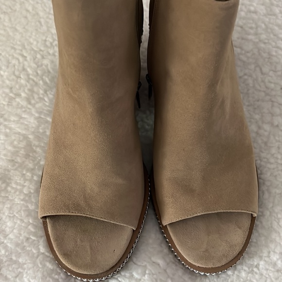 Vince Camuto Suede Peep Toe Bootie with Silver Link Chain - Picture 2 of 5